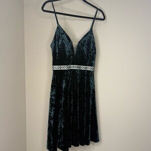 La Scala Dark Emerald Mini Dress Velvet & Bejeweled Waistline | Holiday Vintage